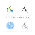 Economic boom icons set