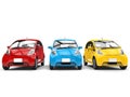 Economic compact electric cars in primary colors