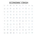economic crash icons, signs, outline symbols, concept linear illustration line collection