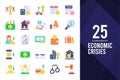 25 Economic Crisies Flat icon pack. vector illustration Royalty Free Stock Photo