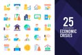 25 Economic Crisies Flat icon pack. vector illustration Royalty Free Stock Photo