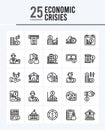 25 Economic Crisies Outline icons Pack vector illustration Royalty Free Stock Photo