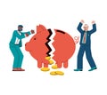 Economic crisis and bankruptcy banner cartoon vector illustration isolated.