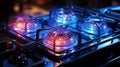 Kitchen gas stove burner with blue flame transparent. AI Generated.