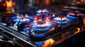 Kitchen gas stove burner with blue flame transparent. AI Generated