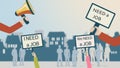 Economic crisis. 2d animation showing a crowd of people protesting as they don`t have work and money.