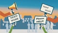 Economic crisis. 2d animation showing a crowd of people protesting as they don`t have work and money.