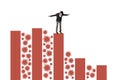 An economic crisis of epic proportions. a businessman balancing on top of a graph against a white background.