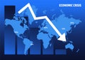 Economic crisis. Graph with down arrow and world map Royalty Free Stock Photo
