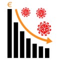 Economic crisis icon with bar graph, coronavirus cell and euro symbol. Business concept