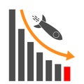 Economic crisis icon with bar graph and rocket. Business symbol