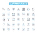 Economic crisis linear icons set. Recession, Depression, Inflation, Deflation, Bankruptcy, Default, Unemployment line Royalty Free Stock Photo