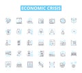 Economic crisis linear icons set. Recession, Depression, Inflation, Deflation, Bankruptcy, Default, Unemployment line Royalty Free Stock Photo