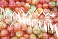 Economic crisis in the price of tomatoes. Financial collapse, drop in stock value. Graph falling. Economic crisis. Agricultural