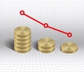 Economic decrease graph gold coins