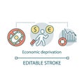 Economic deprivation concept icon. Migrant, guest worker idea thin line illustration. Migration. Financial loss, money