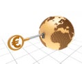 Earth and key Euro currency symbol, global economic development and direction, key and determinants of global development Royalty Free Stock Photo