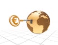 Earth and key Euro currency symbol, global economic development and direction, key and determinants of global development Royalty Free Stock Photo