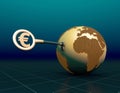 Earth and key Euro currency symbol, global economic development and direction, key and determinants of global development Royalty Free Stock Photo