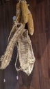 Close-up of straw sandals. Chinese traditional straw sandals. Long ago, people wore such straw sandals. Royalty Free Stock Photo