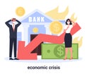 Economic finance crisis with falling down graph and money decrease. Royalty Free Stock Photo