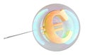 Economic or Financial bubble, concept. Euro symbol inside soap bubble with needle. 3D rendering Royalty Free Stock Photo