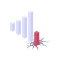 Economic and financial crisis isometric vector illustration - graph with red column falling into hole Royalty Free Stock Photo