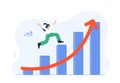 Economic growth concept. The stock market grows up, profits, and successful investing. A woman jumps up on the growing