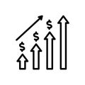 Black line icon for Economic Investment, graph and progress