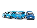 Economic modern compact cars in shades of blue