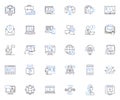 Economic policy line icons collection. Inflation, Unemployment, Taxation, Stimulus, Fiscal, Mtary, Interest rates vector