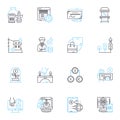 Economic Policy linear icons set. Fiscal, Mtary, Inflation, Deflation, Interest, Taxation, Regulation line vector and