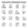 Economic recession, business crisis icons set in thin line style Royalty Free Stock Photo