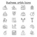 Economic recession, business crisis, trade war icon set in thin line style Royalty Free Stock Photo