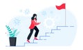 Economic recovery after Coronavirus COVID-19 crisis, business recover. Businesswoman walking up stairs. Growing up Royalty Free Stock Photo