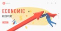 Economic Recovery, Revival Landing Page Template. Businessman Character in Cloak Rising Up Arrow Graph , Economy Revival