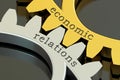 Economic Relations concept on the gearwheels, 3D rendering