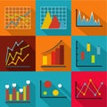 Economic research icons set, flat style