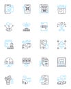 Economic trends linear icons set. Globalization, Automation, Sustainability, Debt, GDP, Inflation, Competition line