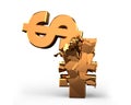 Economic war, USD vs. RMB, currency symbol fighting, 3D rendering