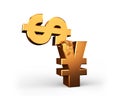 Economic war, USD vs. RMB, currency symbol fighting, 3D rendering