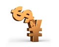 Economic war, USD vs. RMB, currency symbol fighting, 3D rendering