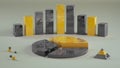 Economic yellow and black chart graphs 3D rendering