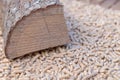 Wood pellets for wood stove close up background Royalty Free Stock Photo