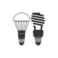 Economical LED illuminated lightbulb and fluorescent light bulb icon isolated. Save energy lamp. Flat design Royalty Free Stock Photo