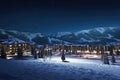 economical snow resort under starlit night sky
