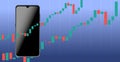 Economical stock market graph on mobile phone display.