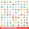 100 economics icons set, cartoon style