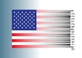 Concept of the American economy symbolized by its flag which turns into a bar code.