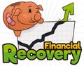 Patched Piggy Bank Showing a Chart with Financial Recovery Tendency, Vector Illustration